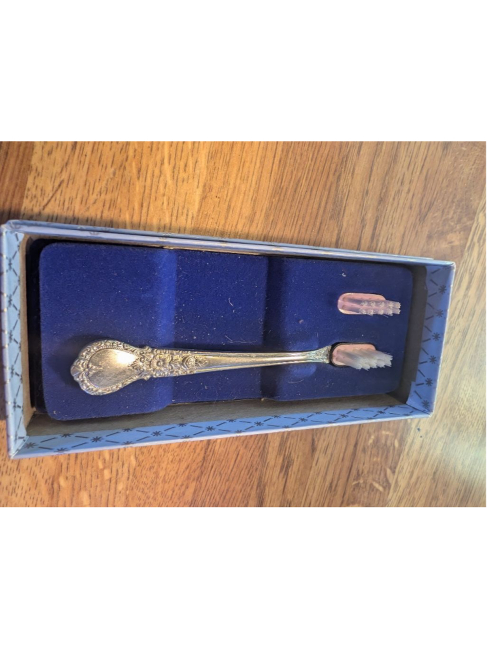 Silver tooth/ polishing Brush with Pink celluloid and pewter, sterling head